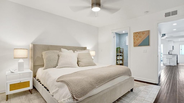 1202 N Pacific St Unit 203A, Oceanside, CA 92054 - bedroom featuring recessed lighting, wood finished floors, and a ceiling fan