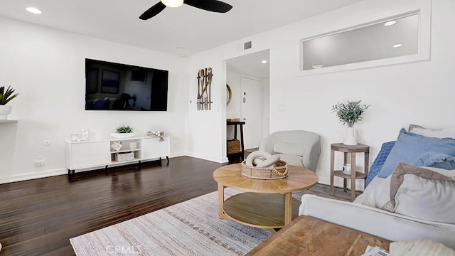 1202 N Pacific St Unit 203A, Oceanside, CA 92054 - living area featuring wood finished floors, a ceiling fan, and recessed lighting