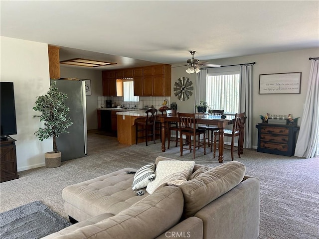 42445 Deep Forest Dr, Coarsegold, CA 93614 - living room with light carpet and ceiling fan