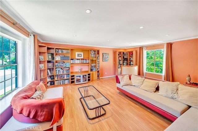 11830 Killimore Ave, Porter Ranch, CA 91326 - living room with wood finished floors, crown molding, and recessed lighting