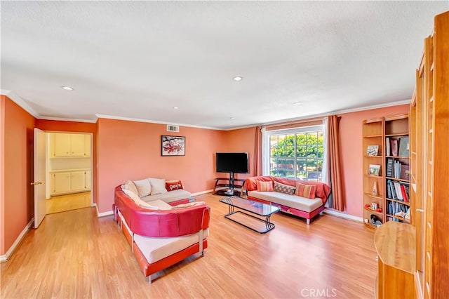 11830 Killimore Ave, Porter Ranch, CA 91326 - living area featuring light wood-style floors, crown molding, and recessed lighting