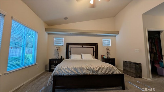 3242 Ashbury Ave, Madera, CA 93637 - bedroom with carpet flooring, vaulted ceiling, and a ceiling fan