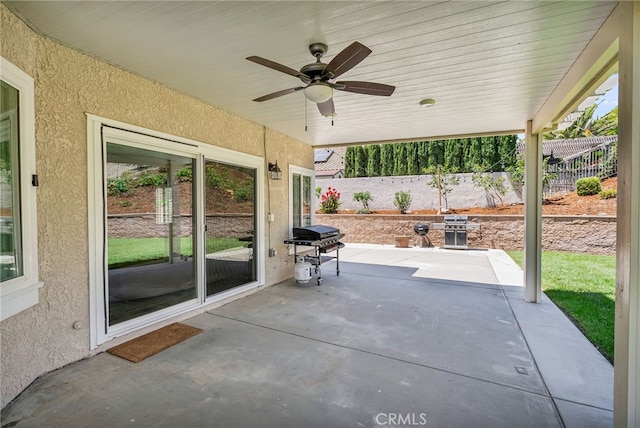 13982 Claremont Ln, Rancho Cucamonga, CA 91739 - view of patio / terrace featuring area for grilling and a ceiling fan