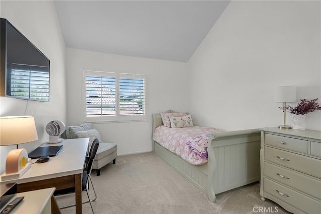 13982 Claremont Ln, Rancho Cucamonga, CA 91739 - bedroom with vaulted ceiling, light carpet, and an office area