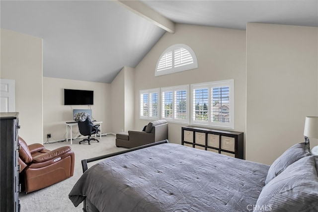 13982 Claremont Ln, Rancho Cucamonga, CA 91739 - carpeted bedroom featuring high vaulted ceiling and beam ceiling