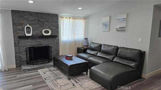 2108 Raleigh Ave, Costa Mesa, CA 92627 - living area with wood finished floors, a fireplace, and recessed lighting