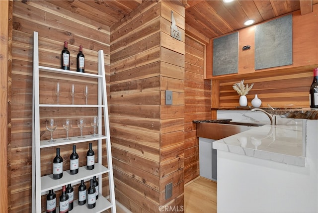 913 Lindencliff St, Torrance, CA 90502 - wine cellar with wooden ceiling, wood walls, wood finished floors, and recessed lighting