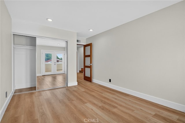 913 Lindencliff St, Torrance, CA 90502 - unfurnished bedroom with french doors, light wood finished floors, recessed lighting, a closet, and access to outside