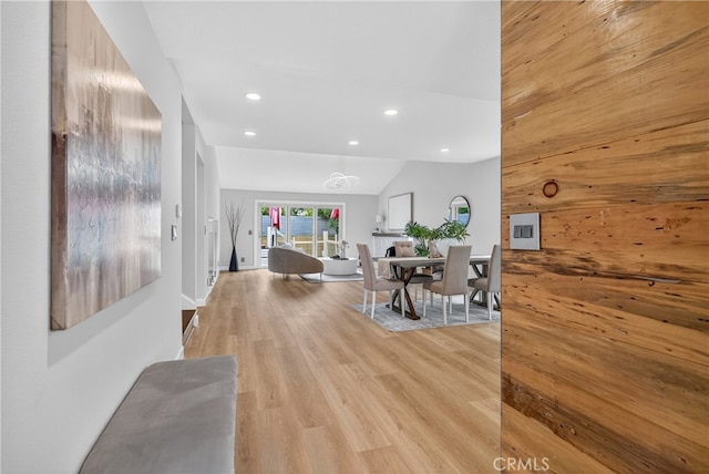 913 Lindencliff St, Torrance, CA 90502 - hallway with light wood-style flooring, recessed lighting, and vaulted ceiling