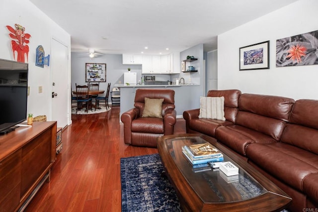 214 Woodland Pkwy Unit 206, San Marcos, CA 92069 - living area featuring dark wood-type flooring, a ceiling fan, and recessed lighting