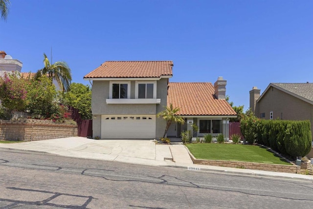 13443 Black Hills Rd, San Diego, CA 92129 - view of front of home featuring stucco siding, a tile roof, an attached garage, and driveway