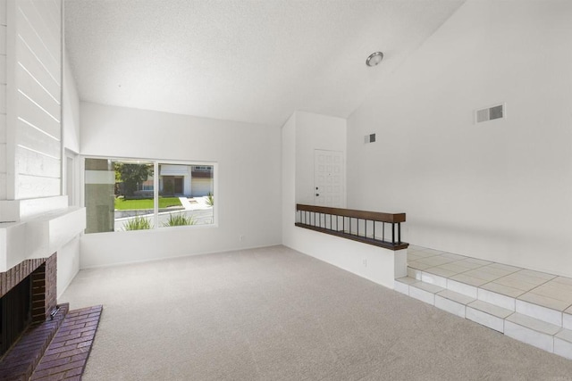 13443 Black Hills Rd, San Diego, CA 92129 - unfurnished living room with carpet, lofted ceiling, and a fireplace