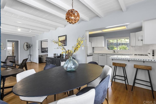 1001 Ontario St, Escondido, CA 92025 - dining room featuring beamed ceiling and wood finished floors