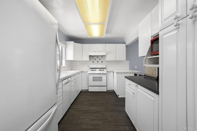 1001 Ontario St, Escondido, CA 92025 - kitchen with white appliances, white cabinets, and tasteful backsplash