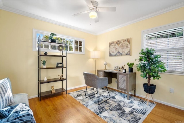 4920 Elsa Rd, San Diego, CA 92120 - office with wood finished floors, ornamental molding, and a ceiling fan