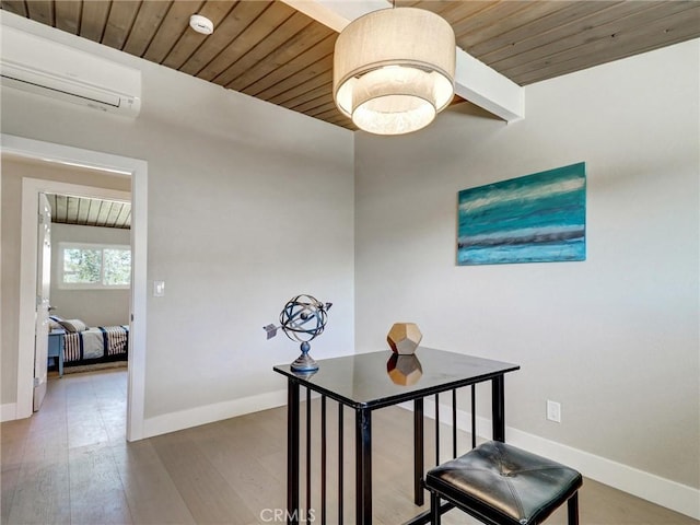 2310 W 169th Pl, Torrance, CA 90504 - hallway featuring a wall mounted AC, wood ceiling, and wood finished floors