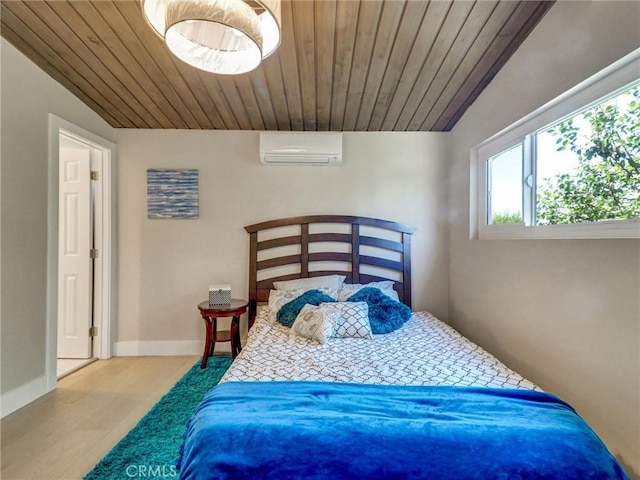 2310 W 169th Pl, Torrance, CA 90504 - bedroom featuring a wall mounted AC, wood finished floors, wooden ceiling, and lofted ceiling