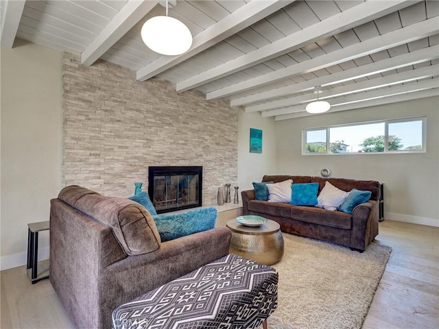 2310 W 169th Pl, Torrance, CA 90504 - living area featuring wood finished floors, a fireplace, and a wood ceiling with exposed beams