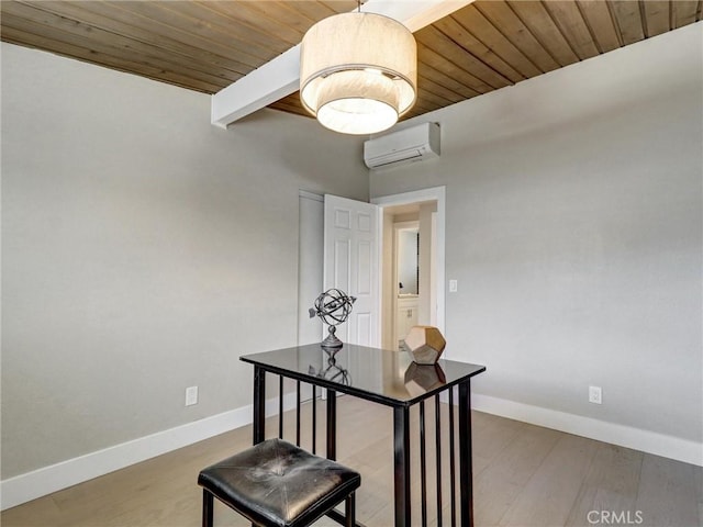 2310 W 169th Pl, Torrance, CA 90504 - office area featuring a wall mounted air conditioner, a wooden ceiling with exposed beams, and wood finished floors