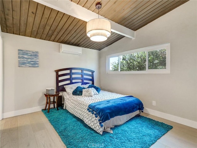2310 W 169th Pl, Torrance, CA 90504 - bedroom featuring an AC wall unit, wood ceiling, and wood finished floors