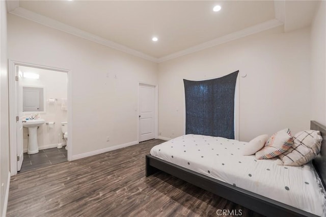2461 Santa Ana N, Los Angeles, CA 90059 - bedroom with ornamental molding, wood finished floors, recessed lighting, and ensuite bathroom