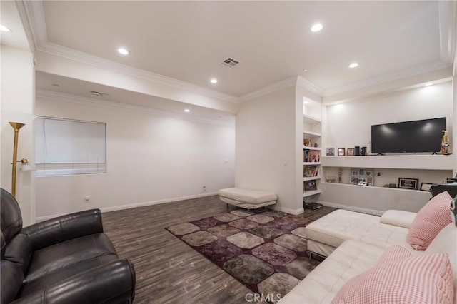 2461 Santa Ana N, Los Angeles, CA 90059 - living area with wood finished floors, crown molding, recessed lighting, and built in features