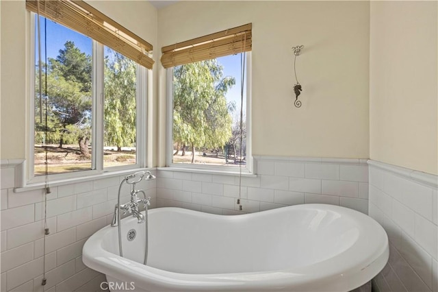35728 Beauty Vista Ln, Agua Dulce, CA 91390 - full bathroom featuring a freestanding tub, tile walls, and a wainscoted wall