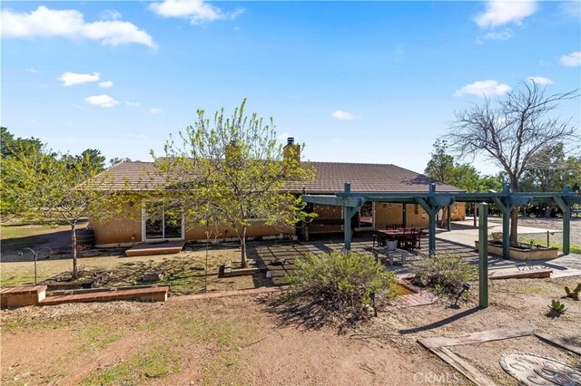 35728 Beauty Vista Ln, Agua Dulce, CA 91390 - view of front of home with a patio area, a chimney, a pergola, and a tile roof