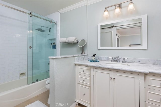 270 N Orange Grove Blvd, Pasadena, CA 91103 - full bathroom featuring vanity, bath / shower combo with glass door, tile patterned flooring, and ornamental molding