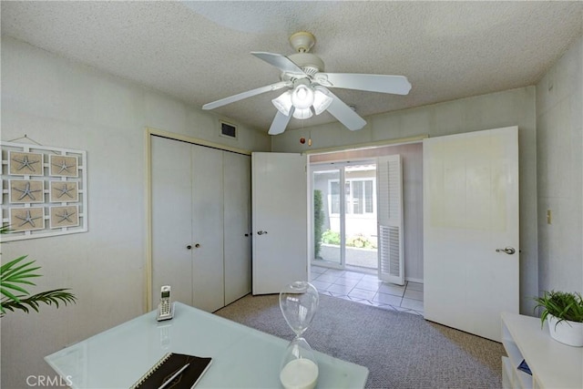 18342 Piper Pl, Yorba Linda, CA 92886 - office featuring carpet floors, a ceiling fan, and a textured ceiling