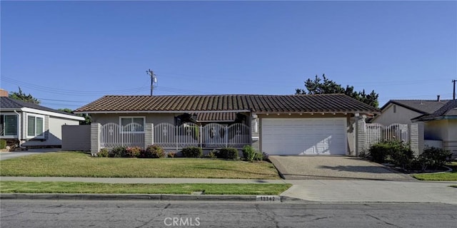 18342 Piper Pl, Yorba Linda, CA 92886 - ranch-style house with a tile roof, a garage, driveway, and stucco siding