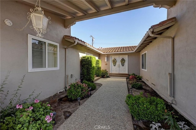 18342 Piper Pl, Yorba Linda, CA 92886 - property entrance with stucco siding and a tile roof