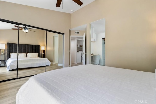 12411 Osborne St Unit 17, Pacoima, CA 91331 - bedroom with a closet, wood finished floors, and a ceiling fan