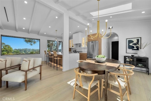 2708 Via Elevado, Palos Verdes Estates, CA 90274 - dining space with light wood-type flooring, a skylight, and recessed lighting