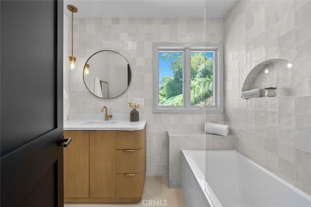2708 Via Elevado, Palos Verdes Estates, CA 90274 - full bath with tile walls, vanity, a bath, and tile patterned floors
