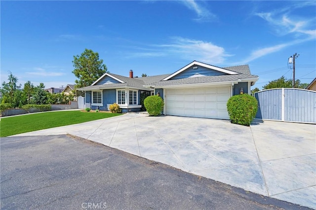 4441 Rustic Rd, Yorba Linda, CA 92886 - single story home with driveway, an attached garage, a front lawn, a gate, and stucco siding