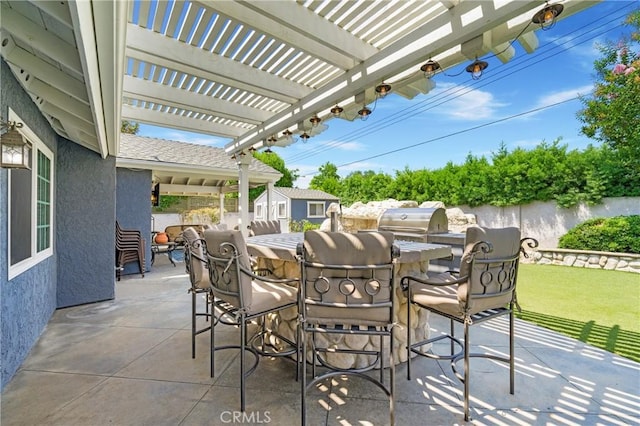 4441 Rustic Rd, Yorba Linda, CA 92886 - view of patio / terrace with area for grilling, an outdoor bar, and a pergola