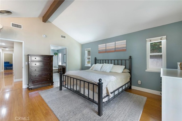 4441 Rustic Rd, Yorba Linda, CA 92886 - bedroom with beam ceiling, light wood-style floors, and high vaulted ceiling