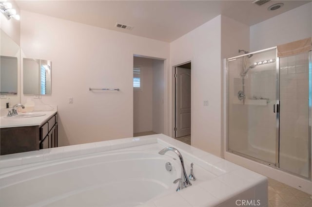 8656 Harvest Pl, Rancho Cucamonga, CA 91730 - full bath with a stall shower, vanity, and a garden tub