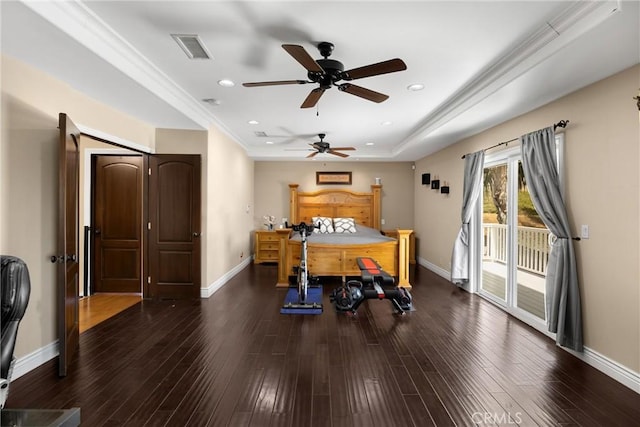 2405 E Alicia St, West Covina, CA 91792 - bedroom with access to outside, wood finished floors, recessed lighting, and a raised ceiling
