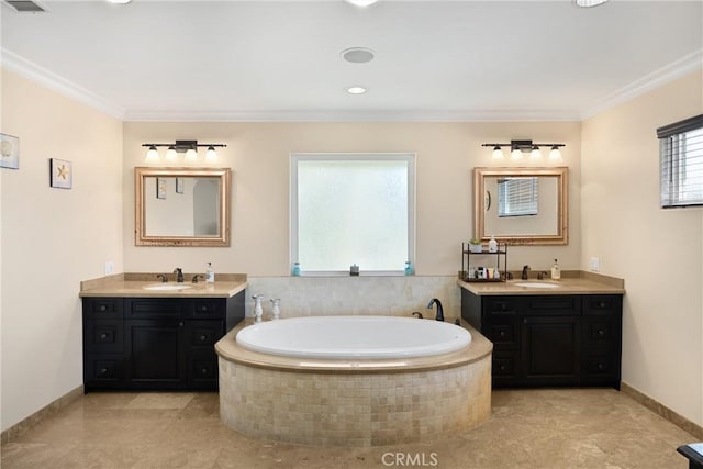 2405 E Alicia St, West Covina, CA 91792 - full bathroom with two vanities, crown molding, and a bath