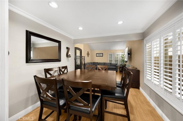 2405 E Alicia St, West Covina, CA 91792 - dining area featuring light wood finished floors, recessed lighting, and crown molding