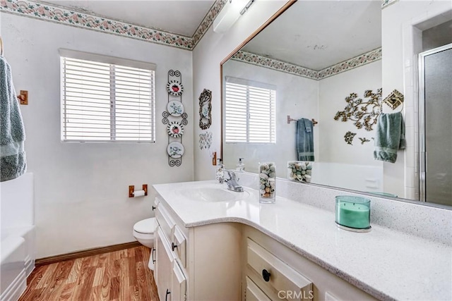 4750 W 191st St, Torrance, CA 90503 - full bathroom featuring an enclosed shower, vanity, wood finished floors, and a bathtub