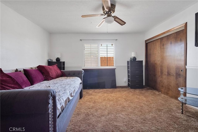 19678 Red Feather Rd, Apple Valley, CA 92307 - bedroom with carpet, a closet, and ceiling fan