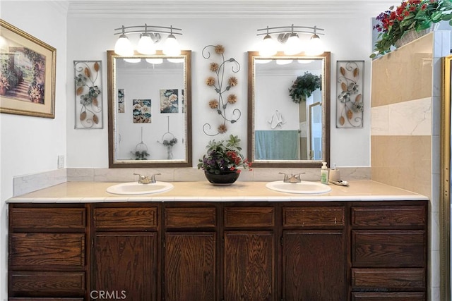 19678 Red Feather Rd, Apple Valley, CA 92307 - full bath with double vanity and ornamental molding