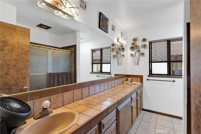 19678 Red Feather Rd, Apple Valley, CA 92307 - full bath featuring double vanity, tile patterned flooring, and a shower