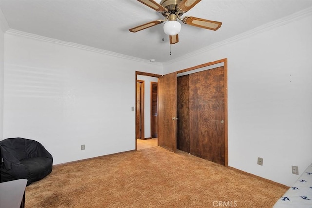 19678 Red Feather Rd, Apple Valley, CA 92307 - sitting room with light colored carpet, ornamental molding, and a ceiling fan