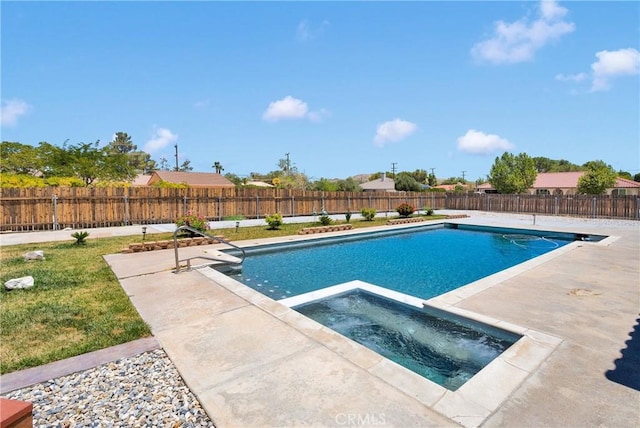 19678 Red Feather Rd, Apple Valley, CA 92307 - view of swimming pool with a patio area, a pool with connected hot tub, and a fenced backyard
