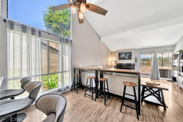 24812 Leto Cir, Mission Viejo, CA 92691 - dining space featuring ceiling fan, wood finished floors, and a fireplace