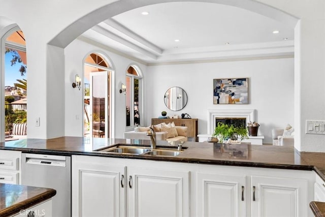 5 Marbella, Dana Point, CA 92629 - kitchen featuring dishwasher, open floor plan, white cabinets, healthy amount of natural light, and recessed lighting